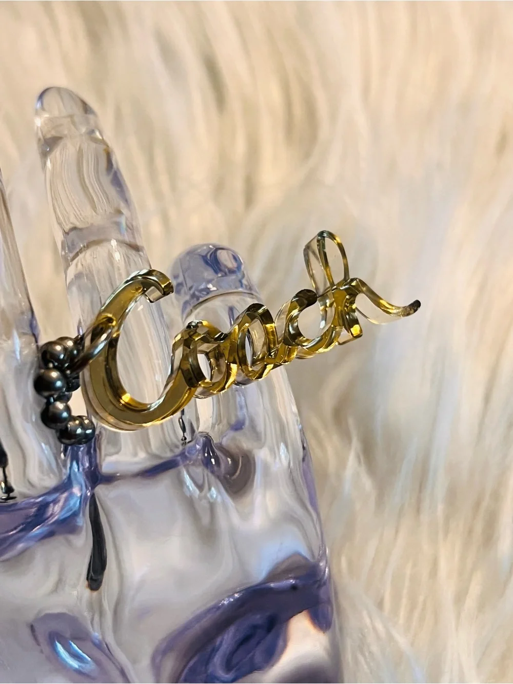 Coach poppy Y2K clear Metallic Gold Script Keychain or bag tag
